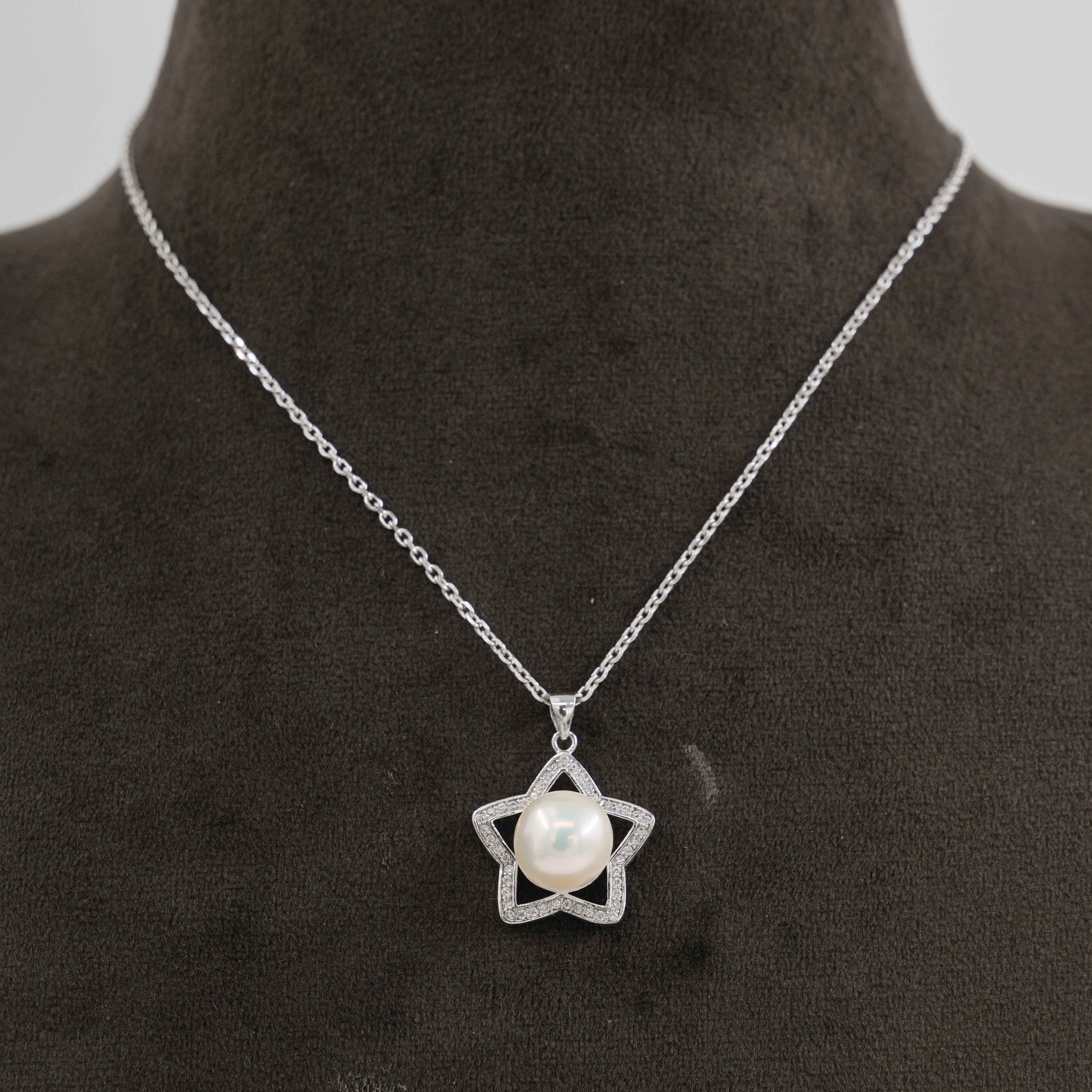 The Pearl Atelier by Kabra Pearls - 92.5 Silver Chain with Round Pearl Star Pendant